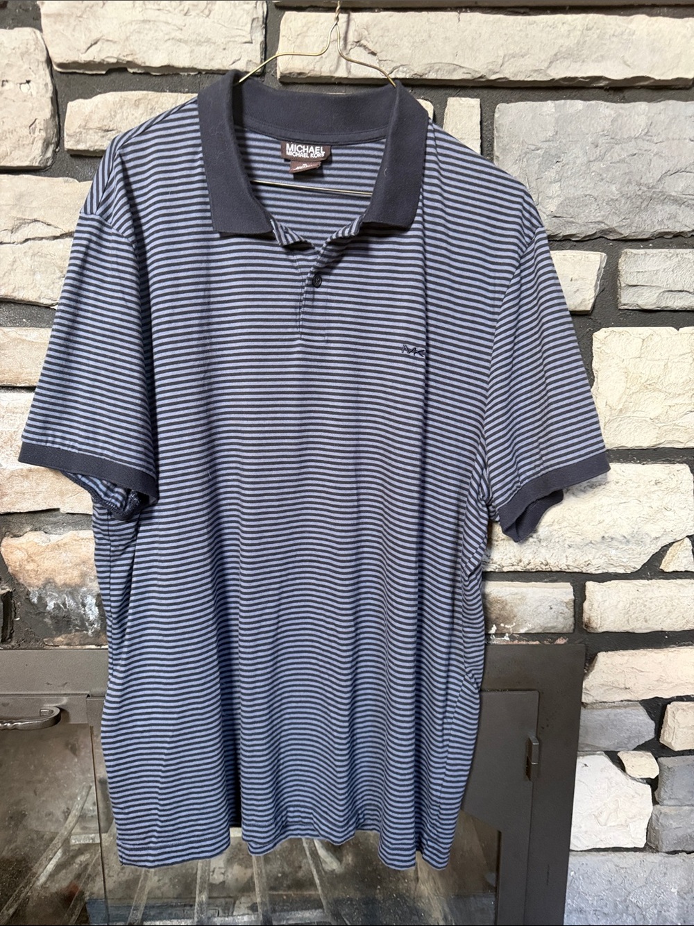Michael Kors Men's Navy and Gray Striped Polo